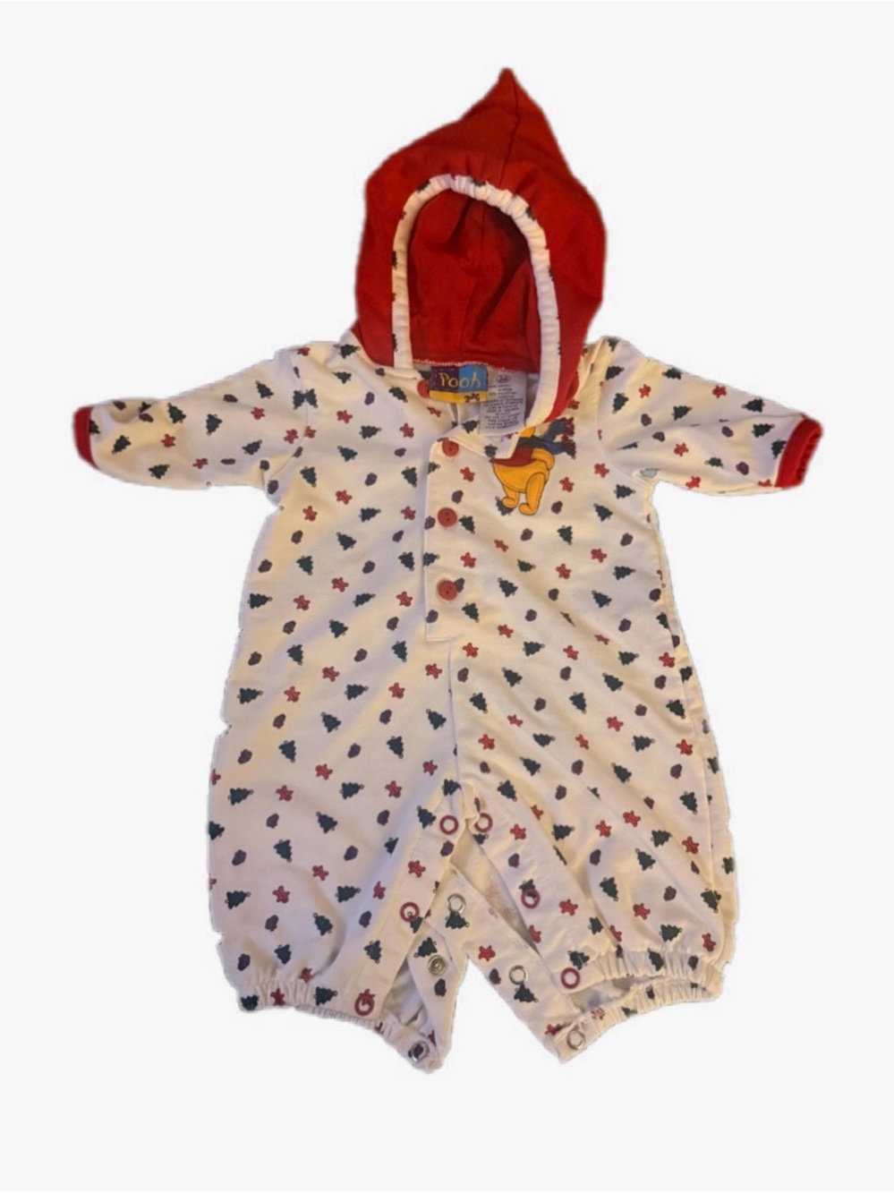 Vintage Y2K Disney Winnie the Pooh Holiday Hooded Romper 0-3M